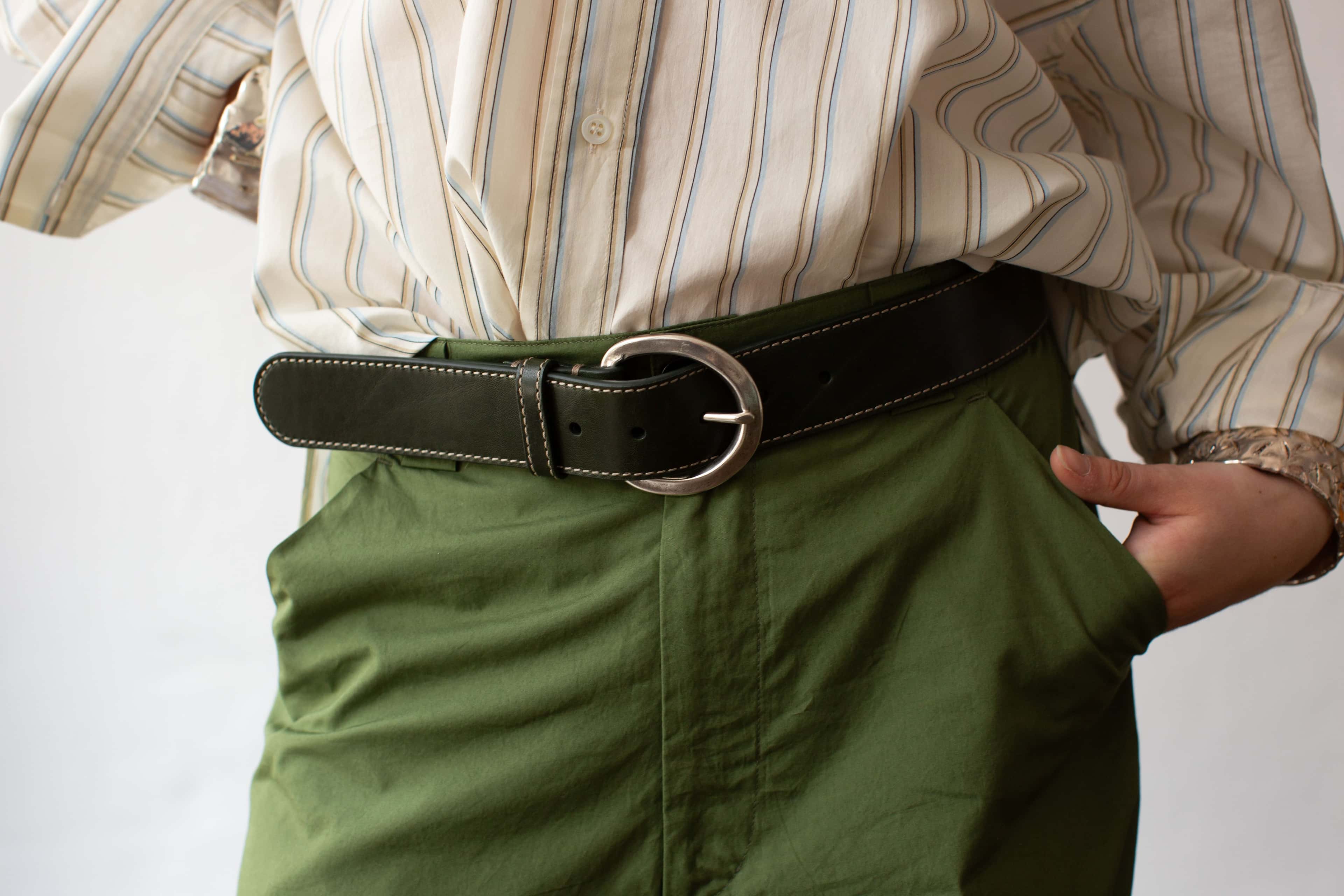 Dark Green Leather Belt