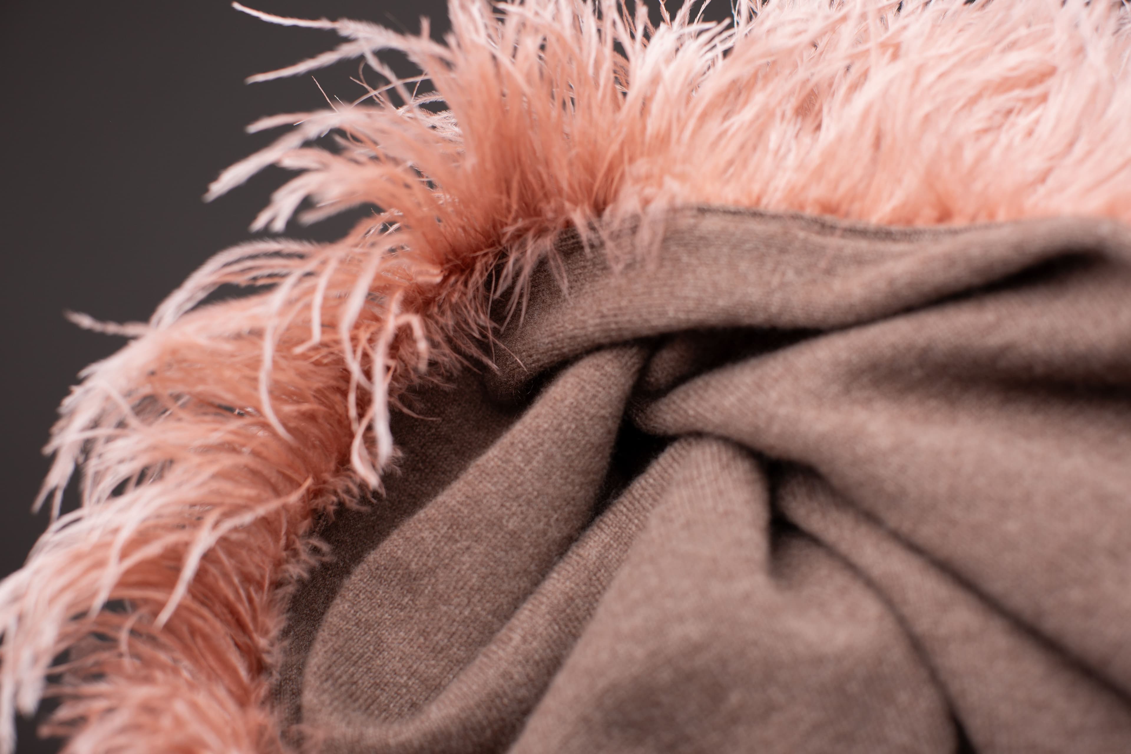 Taupe Cashmere & Rosé Feather Poncho