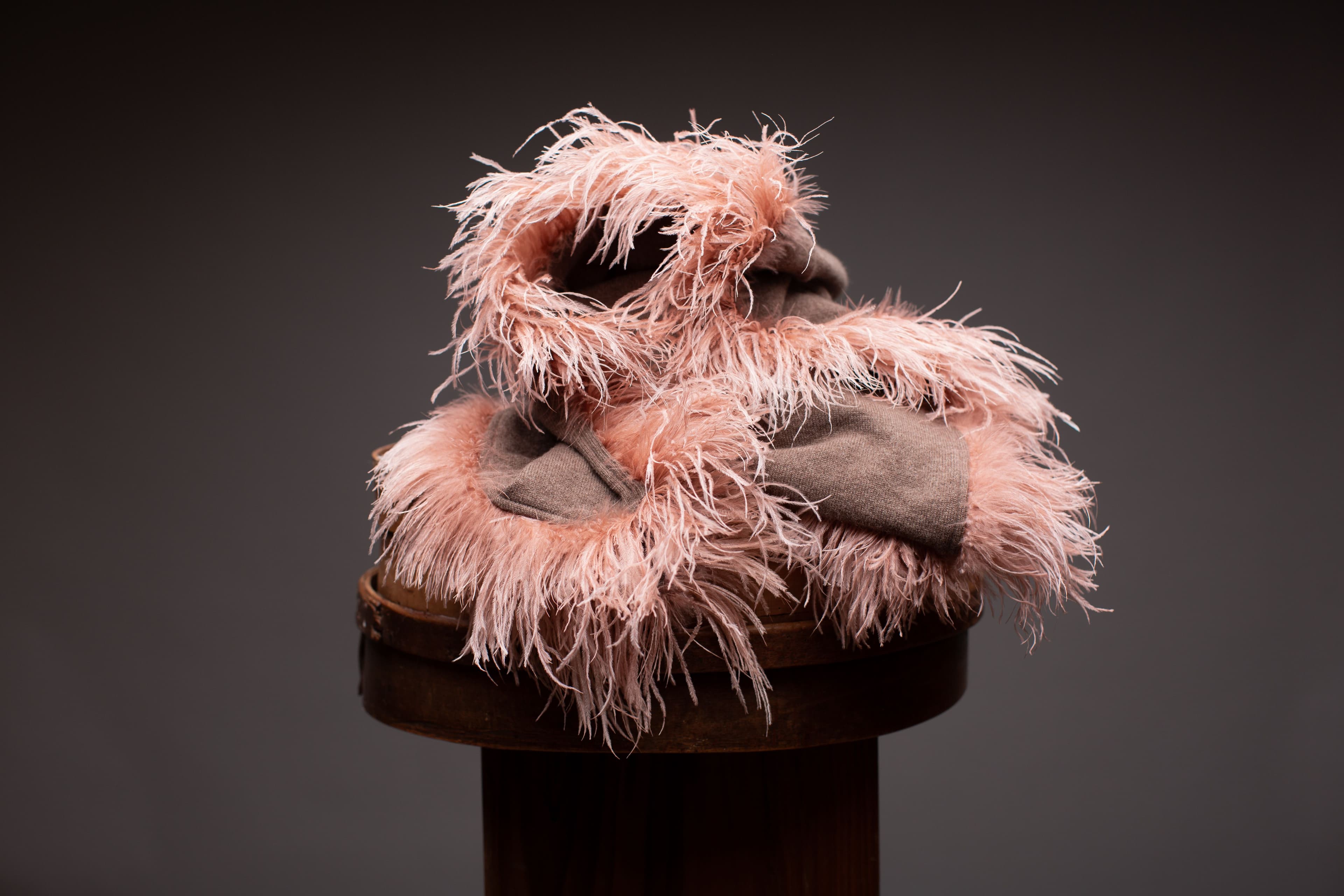 Taupe Cashmere & Rosé Feather Poncho