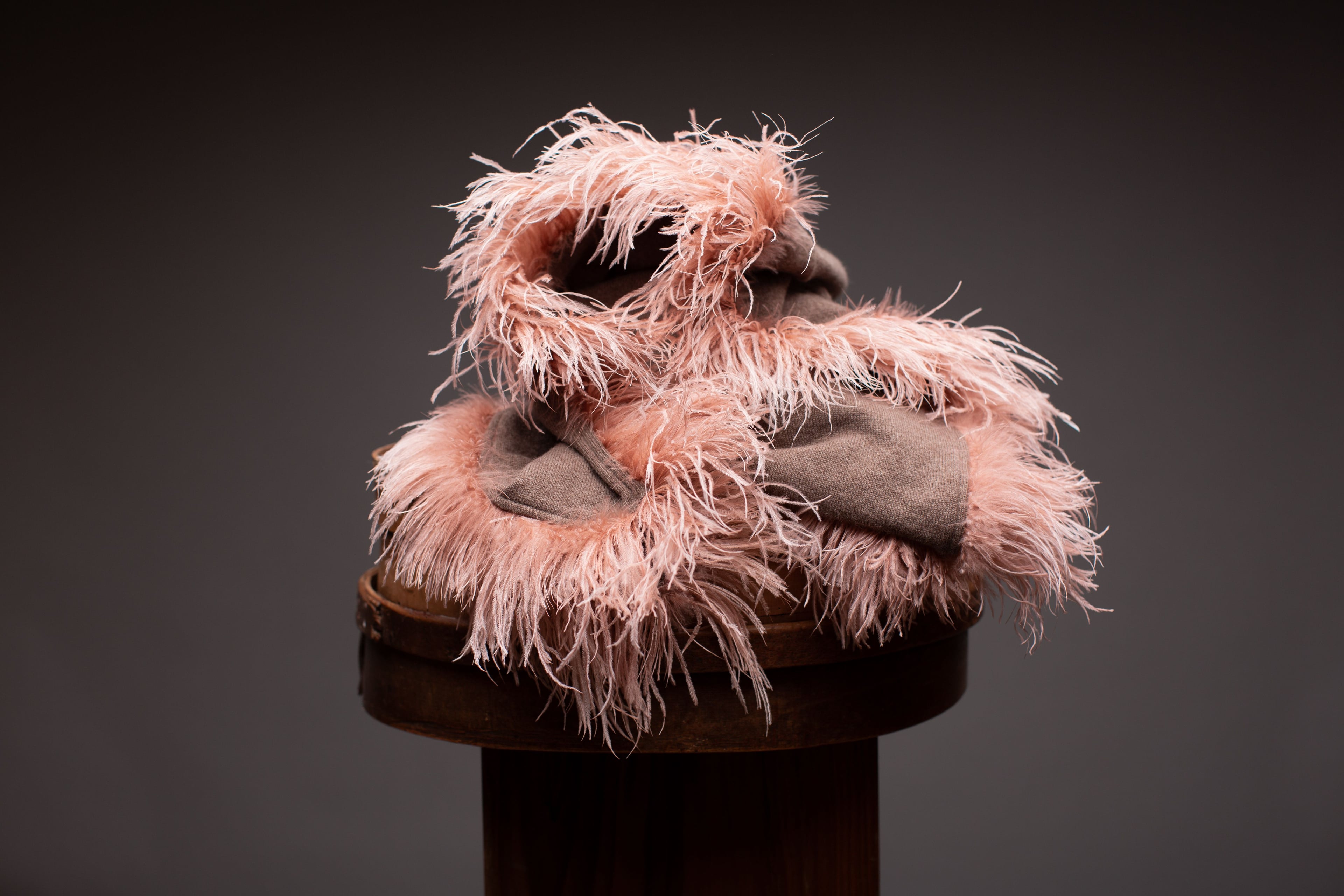 Taupe Cashmere & Rosé Feather Poncho