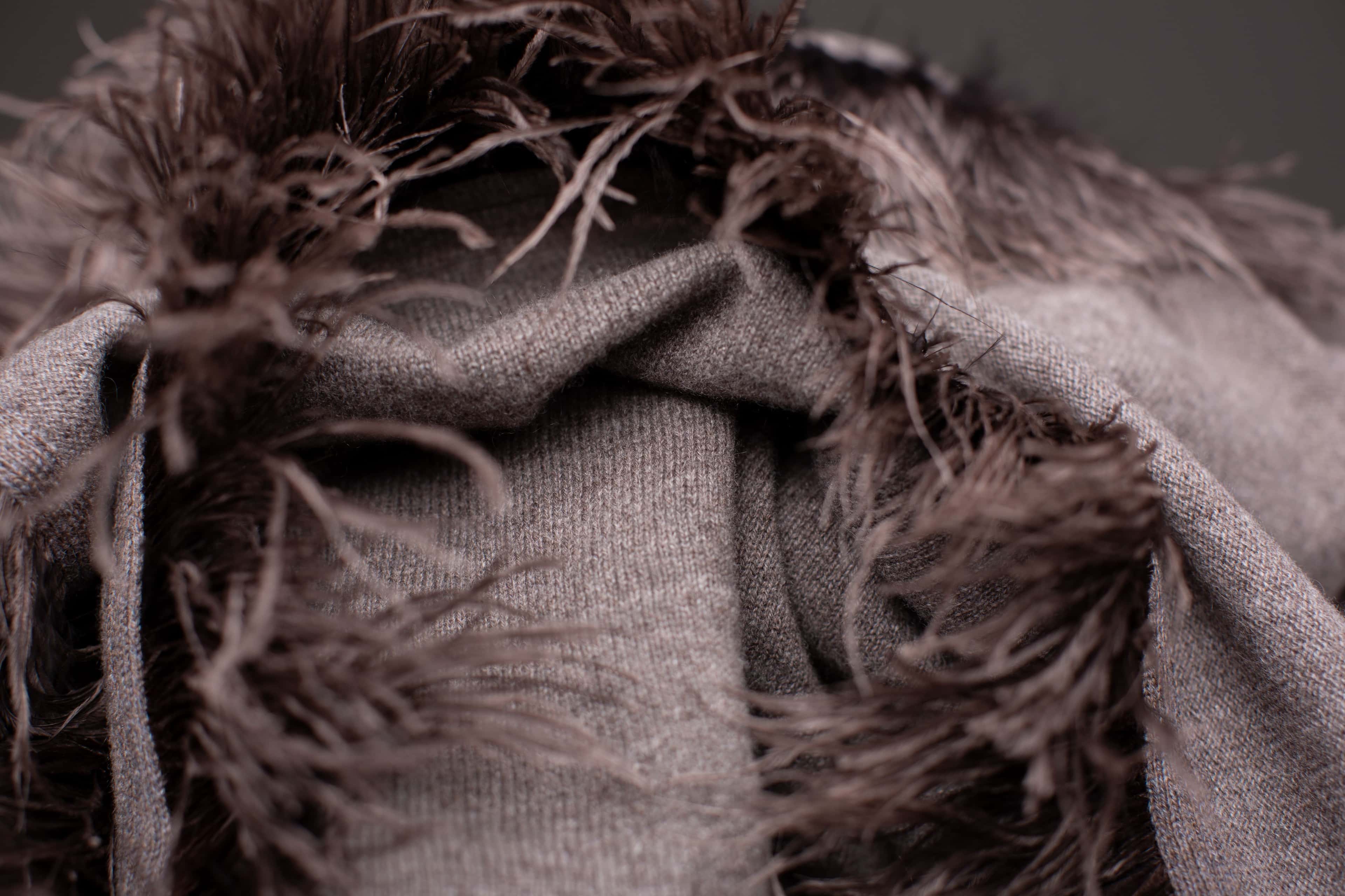 Taupe Cashmere & Feather Poncho